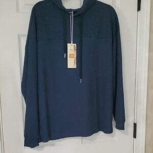 Oversized Hooded Pullover Sweatshirt - Deep Teal Blue